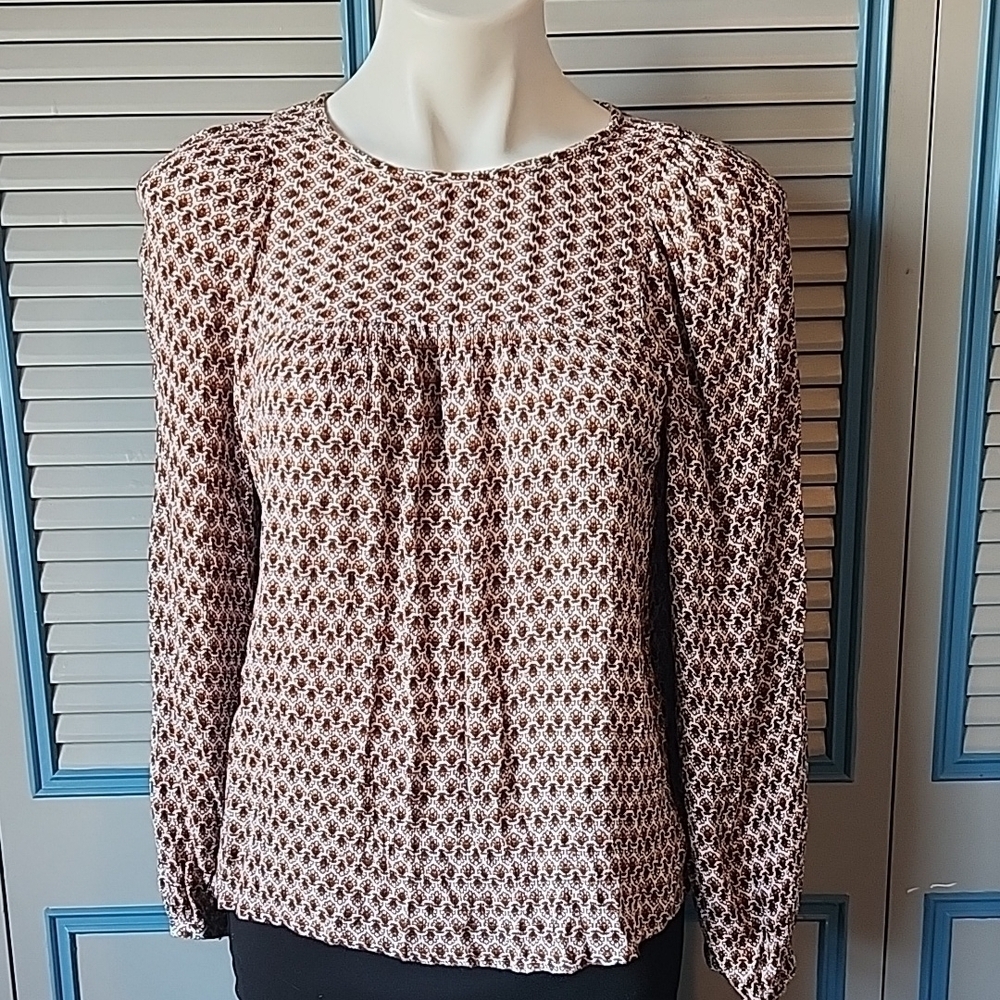 Loft Neutral Geometric Floral Blouse